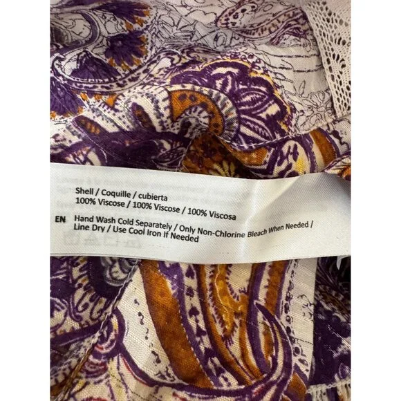 2//$30 NWT Band Of The Free XS Bohemian Paisley Blouse Full Sleeves - Picture 9 of 15